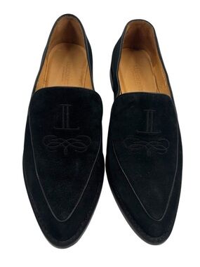Lucchese bootmakers suede embroidered loafers black sz 8